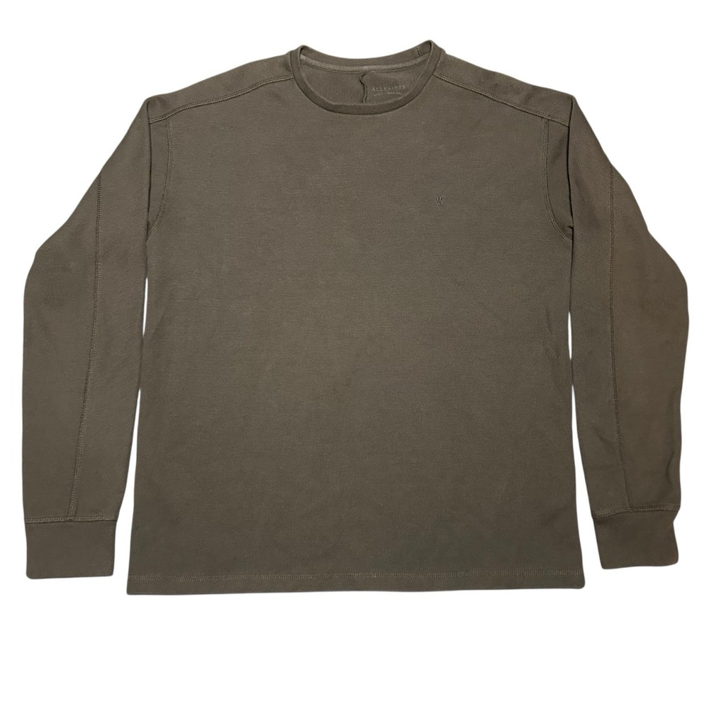 All Saints Men's Medium Khaki Long Sleeve Plain Essential Shirt